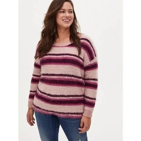 Torrid Popcorn Knit Drop Shoulder Pink & Purple Stripe Sweater 5 - Picture 1 of 7
